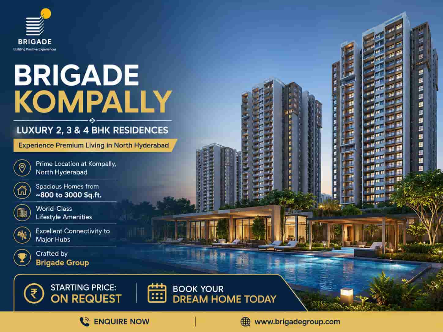 Aerial view of Brigade Kompally luxury residential project in North Hyderabad