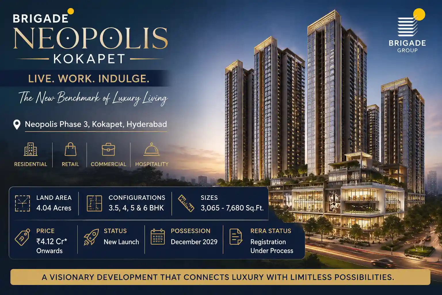 Ultra luxury apartment towers at Brigade Neopolis Kokapet with modern architecture