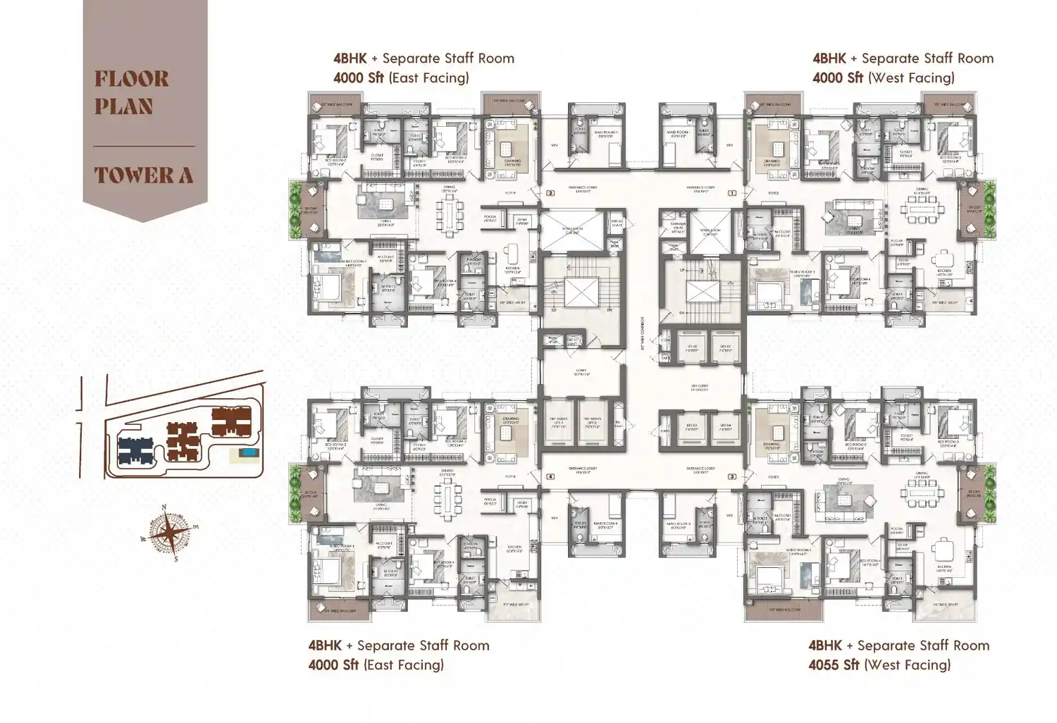 3 BHK floor plan at Poulomi Avante