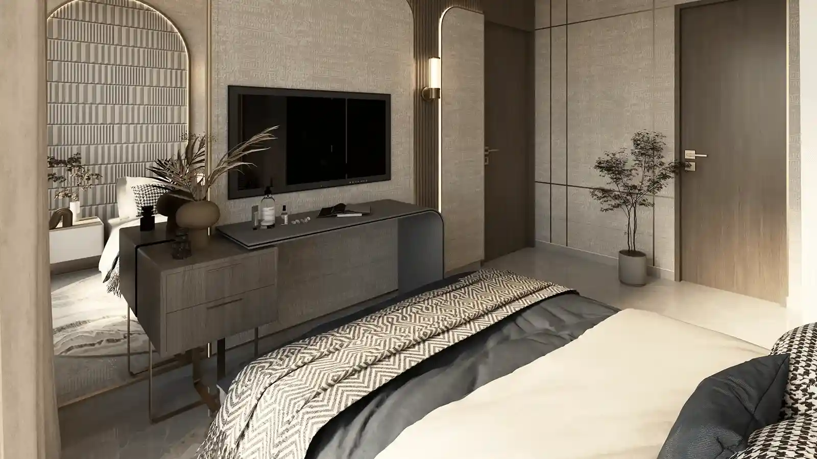 Comfortable bedroom interior at Poulomi Avante
